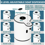 Automatic Soap Dispenser Touchless, Foaming Soap Dispenser 6 Adjustable Level Hands Free USB Rechargeable Dispenser Electric Wall Mounted Dish Dispenser Kitchen Bathroom