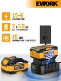 EWORK Cordless Leaf Blower 21V Electric Leaf Blower with (2) 3.0Ah Batteries and Fast Charger, Variable Speed