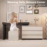 47-70" Extendable Makeup Vanity with Mirror & Drawers, Black Beige