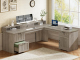 L Shaped Desk with Drawers, Farmhouse Corner Computer Desk, Wood Office Desk with File Drawers with Storage
