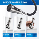 Arofa Kitchen Faucet with Pull Down Sprayer, Brushed Nickel Kitchen Sink Faucet 1-3 Hole Single Handle High Arc Stainless Steel Commercial Modern Kitchen Faucets for RV/Laundry/Outdoor/Bathroom Sink