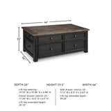Signature Design by Ashley Tyler Creek Rustic Farmhouse Lift Top Coffee Table with Drawers, Brown & Black