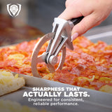 Dalstrong Orbit Razor Pizza Cutter Wheel — 2mm #304 Stainless, Tri-Spoke Rotary, G-10 Handle — For Homemade Pizza, Flatbread, Quesadillas, Pastry & Dough — Thumb Guard + Sheath Included