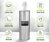 Alpine Stainless Steel Disinfecting Wipes Dispenser Floor Stand - Large Capacity Gym Wipes Dispenser with Trash Can, Smudge Resistant Coating Sanitizing Stand - Disinfectant Wipes Container Included