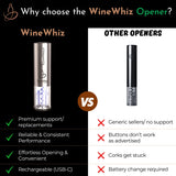 Electric Wine Opener Set with Base and Accessories (Rechargeable Stainless Steel Corkscrew, Dispenser, Foil Cutter Tool, Stopper) | Lovers Gift for Housewarming, Birthday, Registry