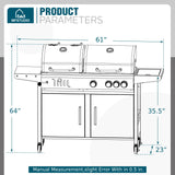 MFSTUDIO 3 In 1 Gas and Charcoal Grill Combo with Side Burner, Porcelain-Enameled Cast Iron Grate, Extra Large Dual-Function BBQ Propane Grills
