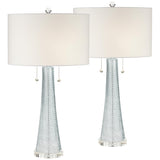 Possini Euro Design Miriam Modern Table Lamps 28.5" Tall Set of 2 Light Sky Blue Fluted Glass with Swirl Pattern White Drum Shade for Living Room Bedroom Bedside Nightstand Office Family