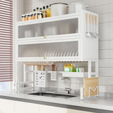 Large Over The Sink Dish Drying Rack 4 Tiers with Cover, Space-Saving Keep Kitchen Sink Shlef Organized, Drying Rack for Dishes, Glasses, Bowls, Cutlery Black(White,65cm)