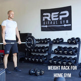 Rep Fitness Dumbbell Rack | 3-Tier Compact Holder | Fits Sets 5-50 lb | Weight Storage Stand | Rubber Hex Organizer | Free Weights Shelf | Heavy Duty Steel Frame | Gym Equipment for Home (Matte Black)