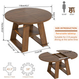 Mxtxmy 43.3in-59in Extendable Round Dining Table for 4-8, Modern Kitchen Oval Dining Table with Removable Leaves Space Saving, Wood Base with Storage Shelf for Kitchen Living Room, Walnut Style 2