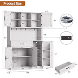 ONBRILL 71" Pantry Cabinet, Kitchen Pantry Storage Cabinet with LED Light & Outlet, Kitchen Hutch with Microwave Shelf & 6 Hooks, Door Shelves & Drawer & Adjustable Shelves, for Dining Room