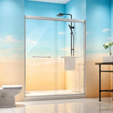 LOHCEH Shower Door Double Sliding,56-60.in Wx72 in.H Semi-Frameless Shower Door,1/4 Inch Clear Tempered Shower Glass Doors with Explosion-Proof Film,Brushed Nickel