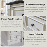 Aitjunz 26" Tall Nightstand with Charging Station, Farmhouse 23.6" Wide Large End Table w/Roman Column, Wood Rustic Side Table w/Metal Handle, 3 Drawers Dresser for Bedroom, Living Room, White