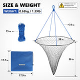 QualyQualy Bridge and Pier Fishing Net, Foldable Drop Net for Pier Fishing with Rope, Landing Net Soft Steel Hoop and Nylon Mesh (39''×36'')