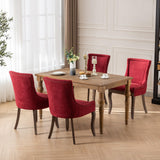 MOOLSUN Fabric Dining Chairs Set of 8, High Back Side Chairs, Modern Padded High-End Tufted Upholstered Chairs with Button-Tufted Back & Rear Pull Tabs, Solid Wood Legs Burgundy(Wood Legs)