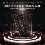 ATTACK SHARK R5 Ultra Wireless Gaming Mouse,39g Superlight Carbon Fiber Hollowed-Out,PAW3950MAX Optical Sensor Nordic 52840 MCU 8K Polling 42K DPI,Tri-Mode Programmable Mice with Coiled Cable-Red