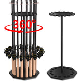 Fishing Rod Holder Wood, Holds Up to 16 Rods or Combos, 360° Spinning Fishing Pole Holder for Garage XIGOO