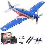 LEAMBE 4 Channel RC Plane, Ready to Fly Aerobatic Aircraft, Easy Control for Beginners, P51 Mustang RC Airplane for Adults Blue-Red
