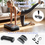 Goplus 3-in-1 Aerobic Step Platform, 600 LBS Adjustable Exercise Stepper with 4-Level Risers, Balance Trainers, Resistance Band, Non-Slip Workout Stepper for Home Gym, Cardio, Strength Training (Gray)