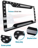 RCKJNJ American Flag License Plate Frames- Heavy Duty Aluminum-Plastic Composite Patriotic Car Tag Holder with Mounting Hardware & Screws Caps (Black)，2 Pack for Front Rear