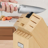 WANGMAZI Knife Set, 15 Pcs Knife Block Set with Built-in Sharpener, High Carbon Stainless Steel Kitchen Knives, Japanese Stainless Steel Knives, Home Essentials Perfect for Gifts, Natural Pro