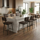 IDEALHOUSE Bar Stools Set of 8 w/Back & Footrest, Counter Height Bar Stools Set of 8 with Thick Cushion & Thickened Metal Legs, Upholstered Counter Height Bar Stools for Island, Counter Bar, Brown