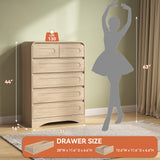 SOLACE FURNITURE Tall Dresser for Bedroom, Dresser for Closet w/Pre-Installed Slides, Modern Wood Chest of Drawers with Curved Design and 6 Drawer Vertical Storage for Bedroom or Hallway, Natural Oak