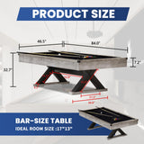 84" Pool Table with Rustic Grey Finish, X-Shaped Legs, Black Cloth, Billiard Balls, Cues, & Accessories–Billiard Table for Adults, Game Room & Home Entertainment (Grey)