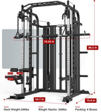 DONOW Smith Machine with Weight Stacks, Multi Function Home Gym System Training Power Cage Squat Rack Dual Cable Crossover Machine All in One