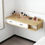 Quvex Modern Wood Floating Makeup Vanity Desk with 2 Drawers, Reversible Wall Mounted Dressing Table for Left or Right Corner, Space Saving Vanity Shelf for Apartments, Bedrooms, 47.2/120cm