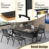 Folding Conference Room Table with Wheels,Modular Conference Tables Seminar Table with Grommet,Stability Enhancement,Fold Up Rolling Conference Table for Office (6, Black Gold Walnut, 55.2IN/140CM)