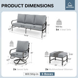 MFSTUDIO 5 Piece Metal Patio Furniture Set with Gray Cushions