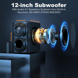 Bobtot Home Theater Sound System 5.1 Surround Sound Systems - 1400 Watts Peak Power 12" Subwoofer Strong Bass 5.1 Wired Home Audio Stereo Sound with Bluetooth ARC Optical Input for TV