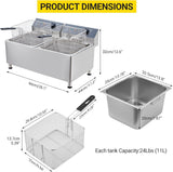 3400W Commercial Electric Deep Fryer - 22L/23.2QT 304 Stainless Steel Portable System w/XL Baskets & Lid, for Restaurants, Home & Catering Kitchens