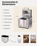 KOVIET 25-in-1 Bread Maker Machine with Automatic Dual Dispenser, 2LB Stainless Steel Breadmaker with Gluten-Free, Dough, Jam, Yogurt etc Settings, Silver