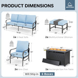 MFSTUDIO 6 Piece Metal Patio Furniture Set with Fire Pit Table, Blue
