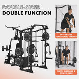 GMWD Dual-Station SmithΔ Machine Power Cage, All-in-One Home Gym Workout Station with 121LB Weight Stacks & Cable Crossover, Professional Functional Trainer for Couples & Family Strength Training