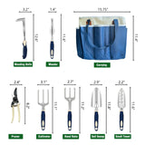 Garden Tool Set, 9-Piece Heavy-Duty Gardening Tool Set with Stylish Tool Bag, Multiple Storage Pockets