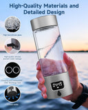 Hydrogen Water Bottle - Portable Rechargeable Water Bottle with LED Timer, Aluminum and Glass, 5000 PPB Hydrogen Production, Gift for Husband Wife Father Friend Client (Grey, 11.6Oz)
