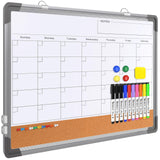 Monthly Calendar Whiteboard Dry Erase Cork Board Combination for Wall, 24"x18" Magnetic Dry Erase Board, Double-Sided White Board, Portable Board for Office, Kitchen, Planning, Memo, School, Home ABERLLS