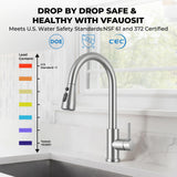 Kitchen Faucet with Pull Down Sprayer, VFAUOSIT Lead-Free Kitchen Sink Faucet Brushed Nickel Stainless Steel High Arc Pull Out Single Hole Kitchen Faucets for Pot Filler, Farmhouse RV Bar Laundry Room