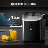 Antarctic Star Nugget Ice Maker Countertop with Soft Chewable Ice, Portable Sonic Ice Maker with Basket and Scoop, Removable Top Cover (Stainless Steel Black)