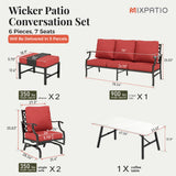 MIXPATIO 6-Piece Patio Conversation Set, Rocking Chairs, Coffee Table, Red