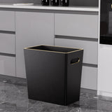 Office Wastebasket with Gold-Tone Edging Decoration for Bathroom,Pu Leather Waste Bins for Toilet Bedroom Living Room