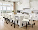 BONBEUR Swivel Counter Height Bar Stools Set of 6, 26 Inch Upholstered Linen Fabric Counter Stools with Backs & Solid Rubberwood Legs, Modern Bar Stools for Kitchen Island, Home Pub, Cream White