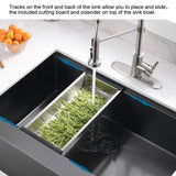 33 Inch Black Farmhouse Kitchen Sink - VOKIM 33x22 inch Flat Apron Front Farmhouse sink Workstation 16 Gauge Stainless Steel Single Bowl Farm Kitchen Sink