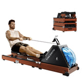 KINGSMITH Water Rowing Machines for Home, WR20 Foldable Row Machine, 331LB Weight Capacity, Water Rower Machine with LCD Monitor, App Supported and Comfortable Seat for Folding Water Rowers, Red Oak