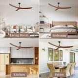 Obabala Ceiling Fan no Light,70 inch Outdoor Ceiling Fan Without Lights for Patios, 3 Blade Solid Wooden Large Propeller Ceiling Fans with Remote for Farmhouse Outside Kitchen Gazebo Indoor