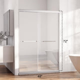 AMAPO Shower Door Double Sliding 48in.W x 72in.H Semi-Frameless Shower Doors,1/4 inch Clear Tempered Glass Door for Walk-in Shower, Brushed Nickel