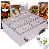Food Warmer Bain Marie Food Steamer 6 Pans Steam Table Buffet Countertop 850W